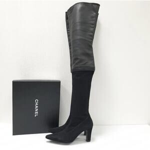 Chanel Black Suede Leather Over Knee Boots Sz. 39